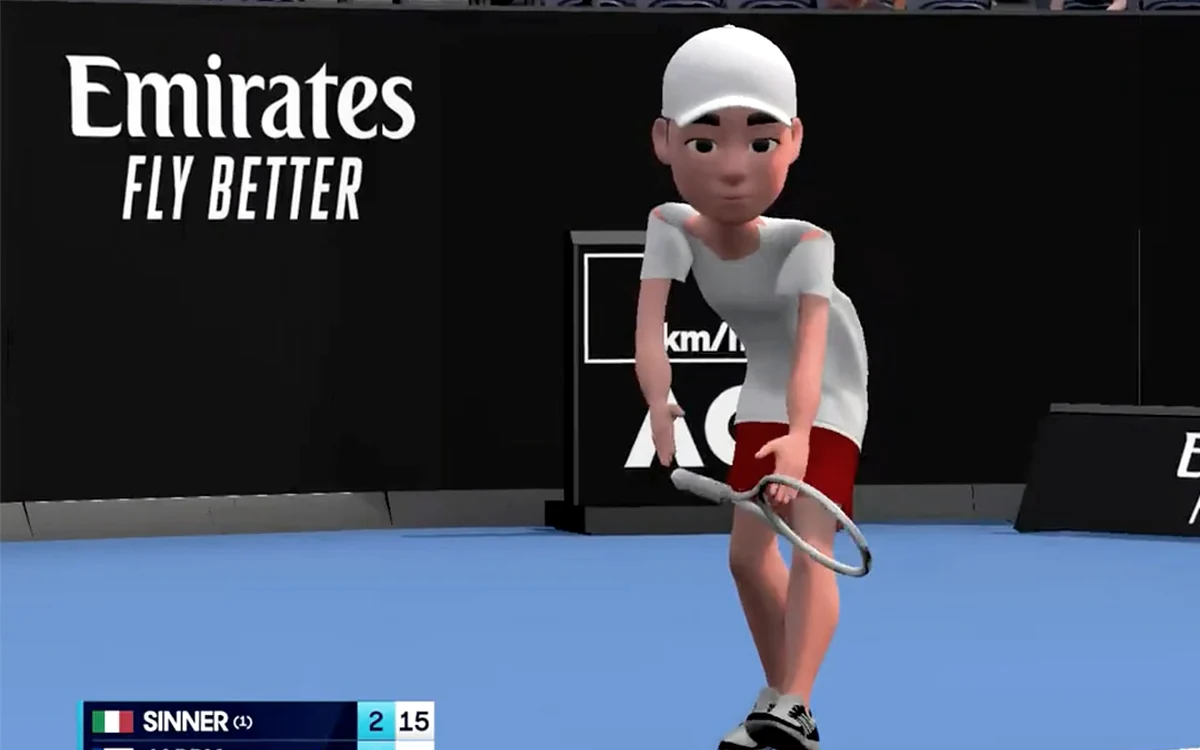 AO Animated virtual tennis broadcast with stylised player avatars